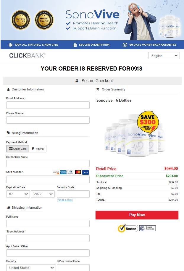 SonoVive - Secure checkout page
